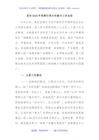 某村2024年党建引领乡村振兴工作总结