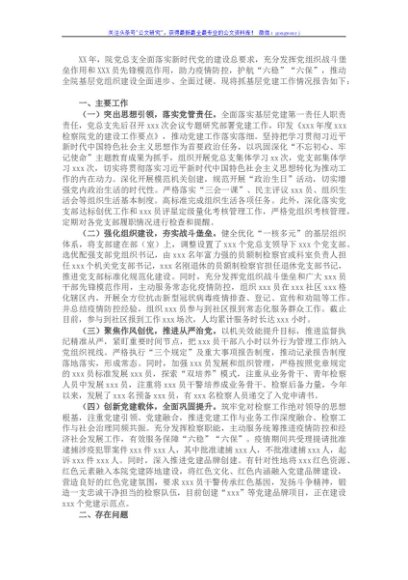 检察院党总支部书记2021年抓基层党建工作述职报告