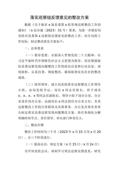 落实巡察组反馈意见的整改方案7400字
