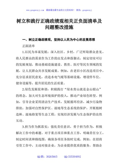 树立和践行正确政绩观相关正负面清单及问题整改措施