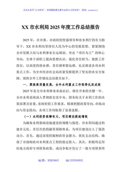XX市水利局2025年度工作总结报告