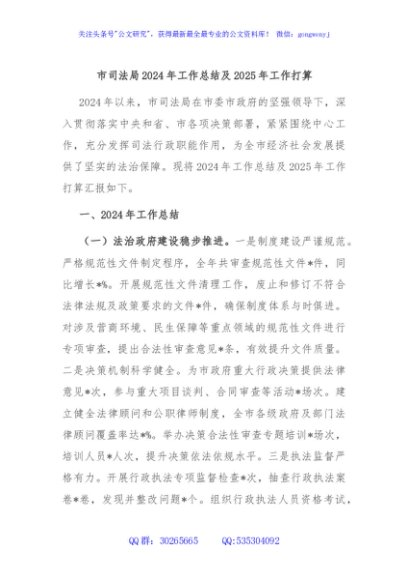 市司法局2024年工作总结及2025年工作打算