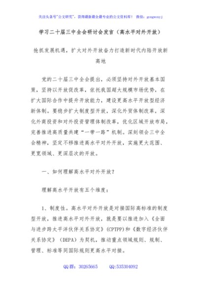 学习二十届三中全会研讨会发言（高水平对外开放）