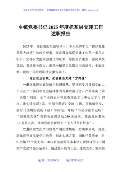 乡镇党委书记2025年度抓基层党建工作述职报告
