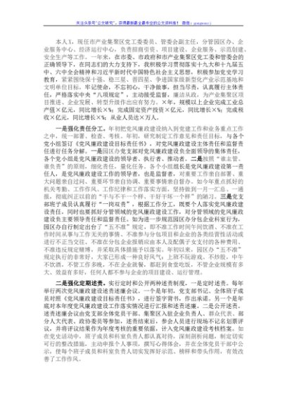 市产业集聚区党工委委员2021年述责述廉报告