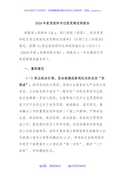 2024年度党组织书记抓党建述职报告