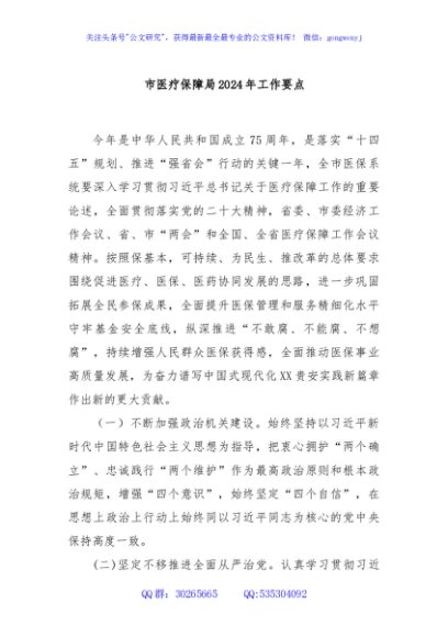 市医疗保障局2024年工作要点