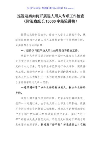 巡视巡察如何开展选人用人专项工作检查（附巡察组长15000字经验讲稿）