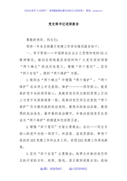 党支部书记述职报告