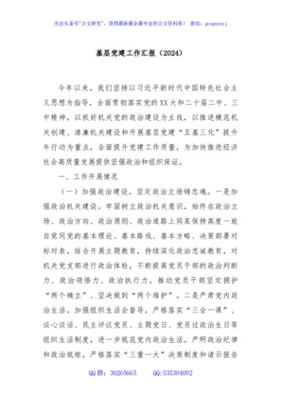 基层党建工作汇报（2024）