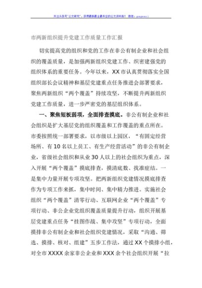 市两新组织提升党建工作质量工作汇报
