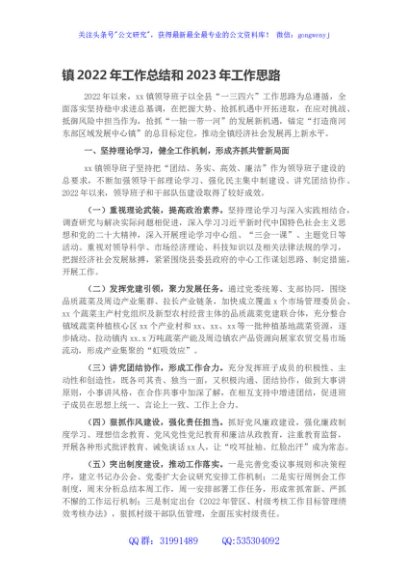 镇2022年工作总结和2023年工作思路