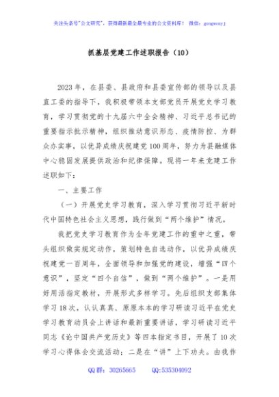 抓基层党建工作述职报告（10）