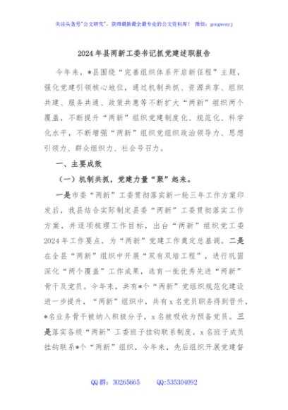2024年县两新工委书记抓党建述职报告