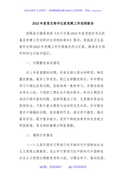 2023年度党支部书记抓党建工作述职报告
