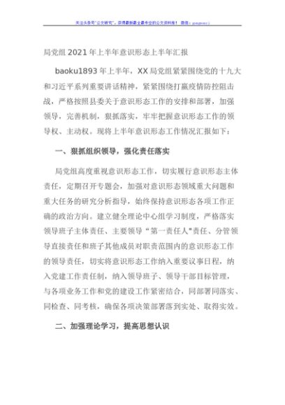 局党组2021年上半年意识形态上半年汇报