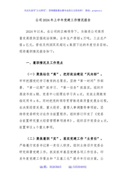 公司2024年上半年党建工作情况报告