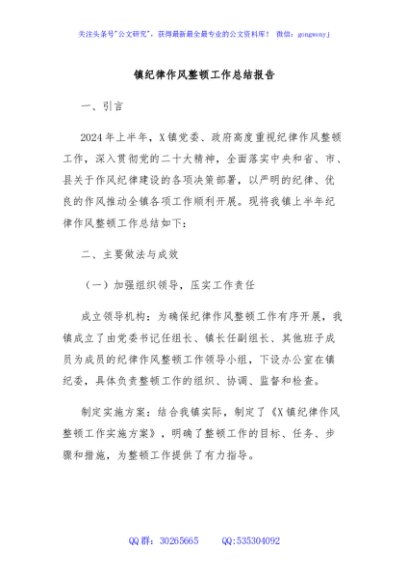 镇纪律作风整顿工作总结报告