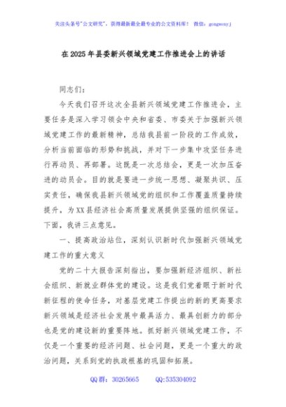 在2025年县委新兴领域党建工作推进会上的讲话