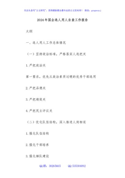 2024年国企选人用人自查工作报告