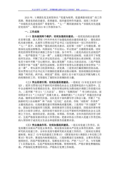 统计局调查队党支部书记2021年度述职报告