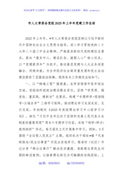 市人大常委会党组2025年上半年党建工作总结