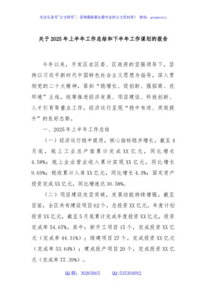 关于2025年上半年工作总结和下半年工作谋划的报告