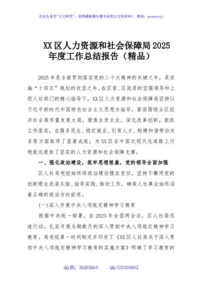 XX区人力资源和社会保障局2025年度工作总结报告（精品）