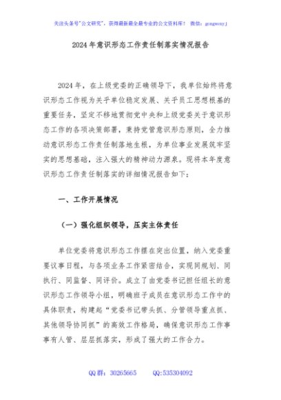 2024年意识形态工作责任制落实情况报告
