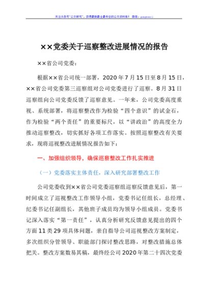 ××党委关于巡察整改进展情况的报告