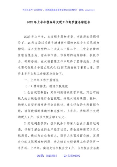 2025年上半年税务局欠税工作高质量总结报告