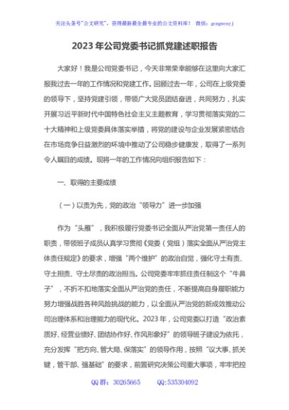 2023年公司党委书记抓党建述职报告