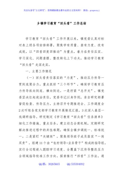乡镇学习教育“回头看”工作总结