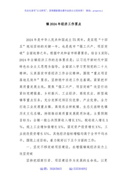 镇2024年经济工作要点