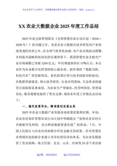 XX农业大数据企业2025年度工作总结