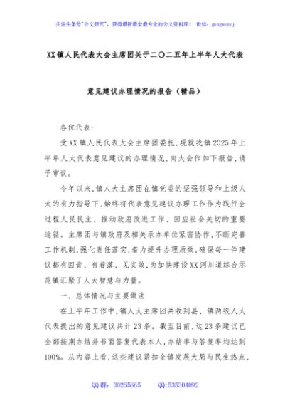 XX镇人民代表大会主席团关于二〇二五年上半年人大代表意见建议办理情况的报告（精品）