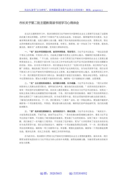市长关于第二批主题教育读书班学习心得体会