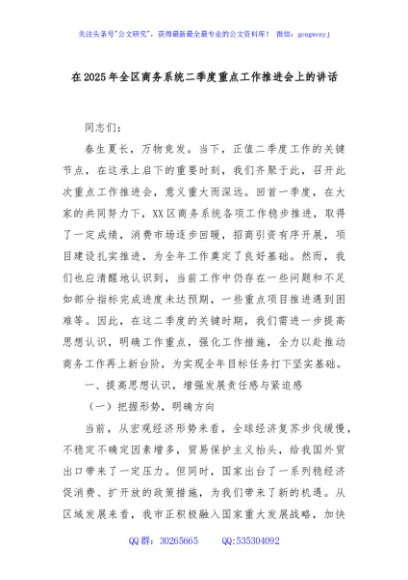 在2025年全区商务系统二季度重点工作推进会上的讲话