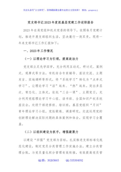 党支部书记2023年度抓基层党建工作述职报告