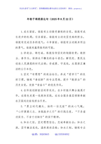 年轻干部类排比句（2025年8月22日）