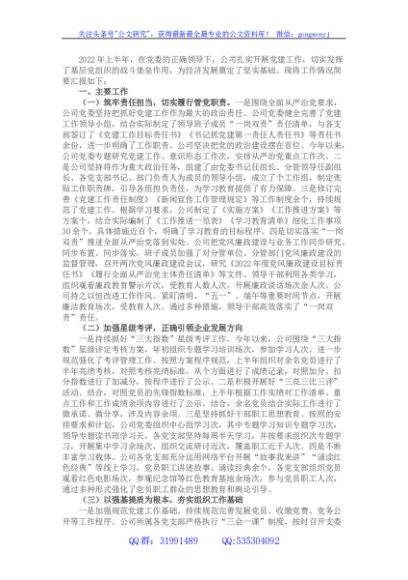 国企2022年上半年党建工作总结 (3)