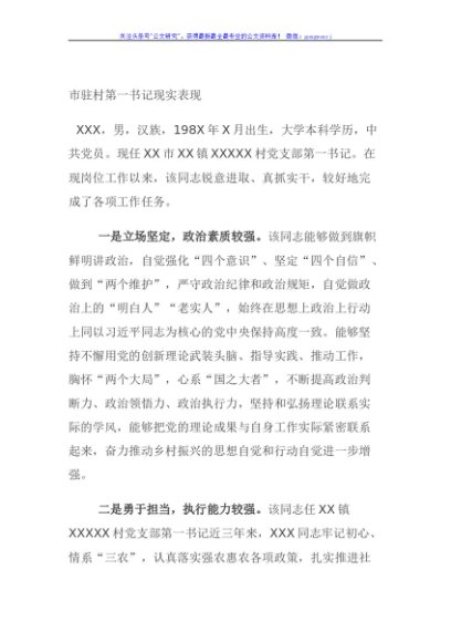 市驻村第一书记现实表现