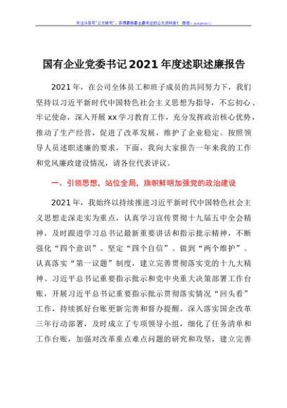 国企党委书记2021年度述职述廉报告