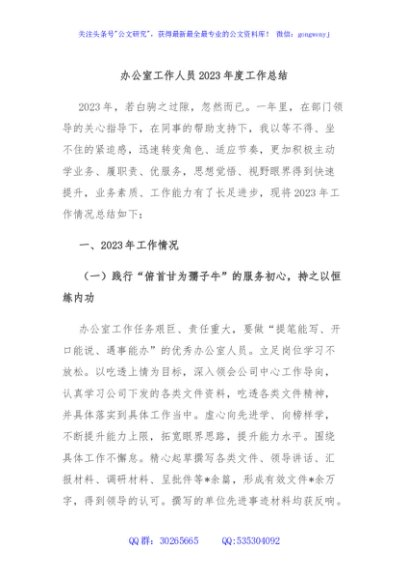 办公室工作人员2023年度工作总结