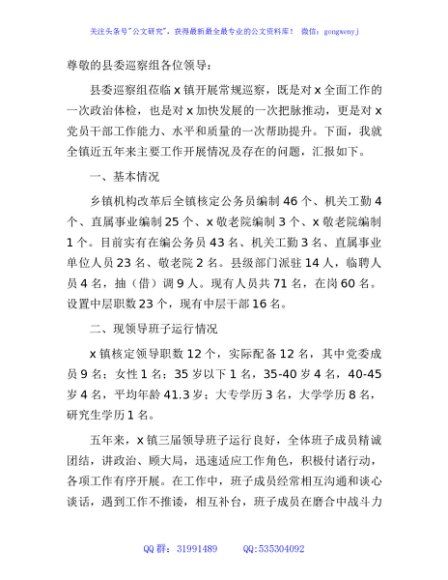 乡镇向巡察组关于近五年来工作情况的汇报（11000字）