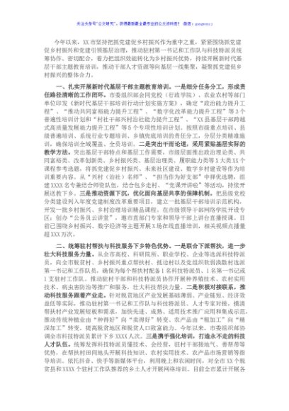 市推动组织效能转化为乡村振兴优势工作汇报