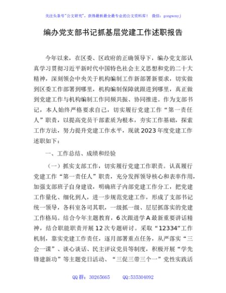 2023年书记抓党建工作述职报告3400字（编办）