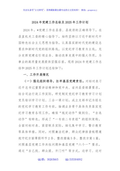 2024年党建工作总结及2025年工作计划