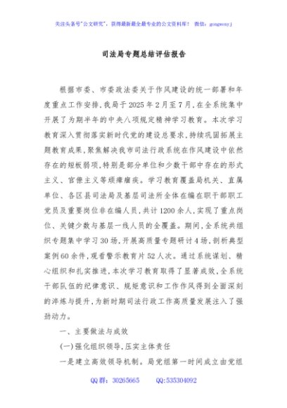 司法局专题总结评估报告