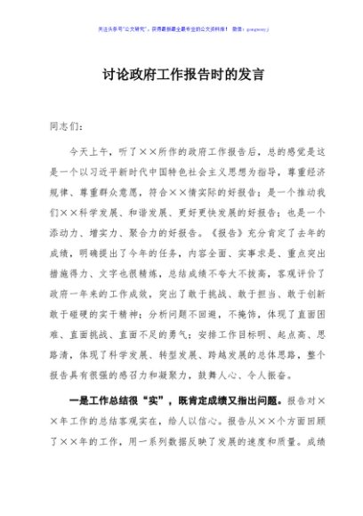 讨论政府工作报告时的发言